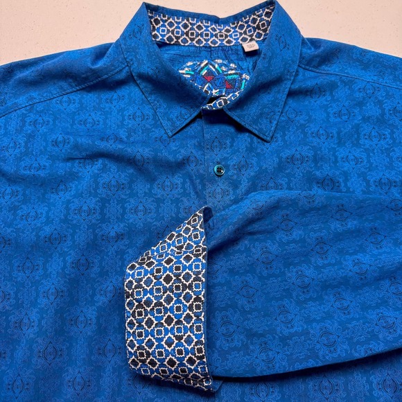 Robert Graham Shirt Mens 2XL Blue Jacquard Button‎ Up Long Sleeve Luxury Pattern - Picture 1 of 12